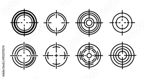 Set of circular target crosshair icons with concentric rings and central markers for design projects.