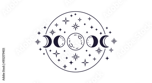 Celestial design featuring moon phases and sparkling star elements