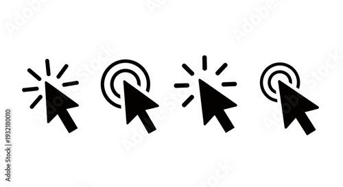 Sequence of cursor click icons illustrating web navigation and interaction.