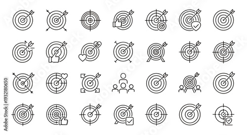 Assorted bullseye targets and concentric ring icons pattern design.