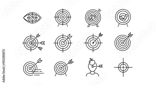 Collection of circular bullseye target icons with concentric rings and crosshair designs.