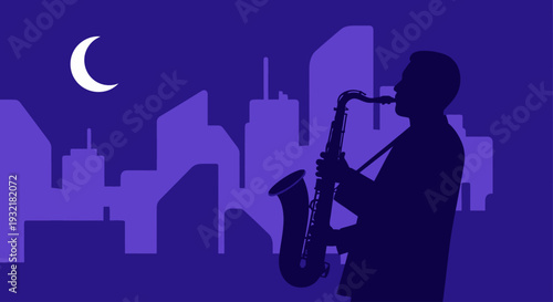 Silhouette of a jazz musician playing saxophone at night during Jazz Appreciation Month