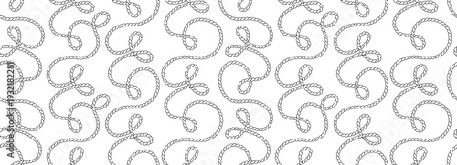 Seamless rope knot pattern on white background. Wavy ropes twisted ropes or cords.