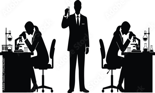 Professional Team of Scientists Conducting Research Experiments with Microscopes and Test Tubes in Modern Medical Laboratory Environment