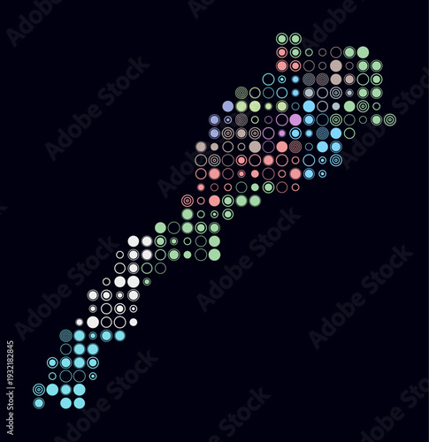 Morocco, shape of the country build of colored cells. Digital style map of the Morocco on dark background. Large size circle blocks. Modern vector illustration.