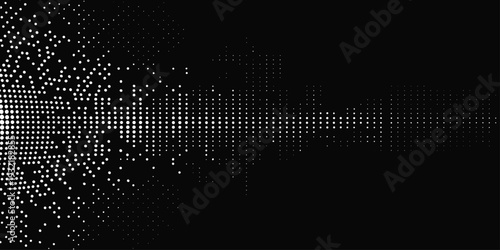 Abstract sound wave dot matrix visualization with gradient amplitude pattern, artistic audio waveform design for digital signal processing, music analysis, and modern conceptual backgrounds