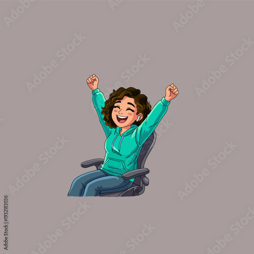 Happy Woman Sitting with Laptop Celebrating Trading Success - Vibrant Financial Growth Vector Illustration
