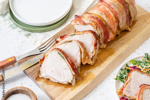 Juicy bacon wrapped pork tenderloin