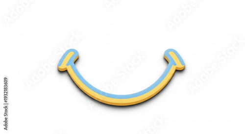 Smiling face emoticon symbol with yellow and blue color scheme on white background