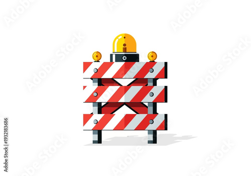 Red and white striped barricade with flashing lights, signaling a construction zone or temporary closure