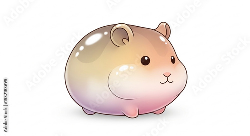 Cute cartoon hamster with shiny fur sitting on white background looking adorable and friendly