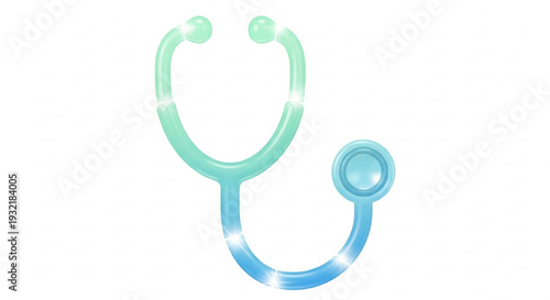 Glowing blue and green stethoscope on white background medical symbol healthcare concept glowing effect