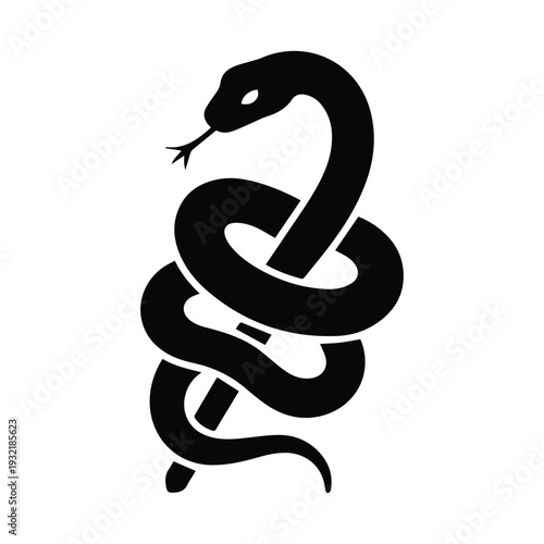 Black snake silhouette illustration coiled with tongue out