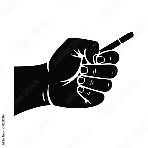 Hand holding cigarette in clenched fist with index finger pointing