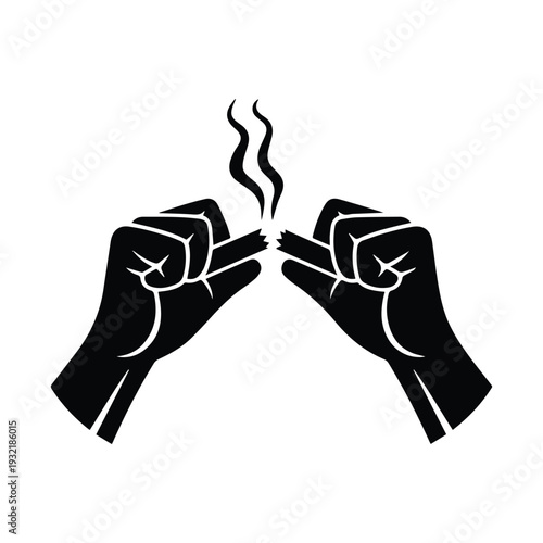Two fists holding cigarette butt with smoke rising
