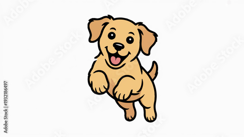 Happy cartoon dog running towards viewer with open mouth and floppy ears on white background