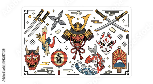 Traditional Japanese Culture Elements Set