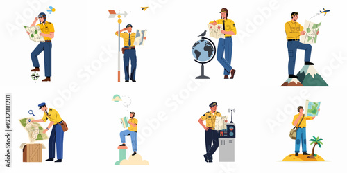 Global navigation and journey planning by pilots and adventurers using maps and various instruments.