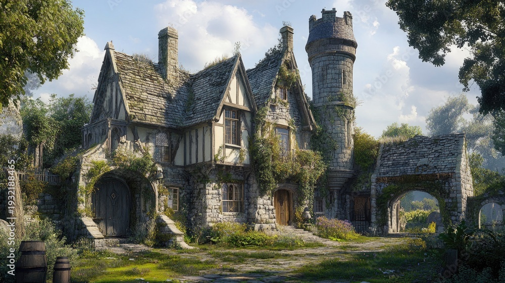 Fototapeta premium Enchanted Stone House: A Fairytale Cottage