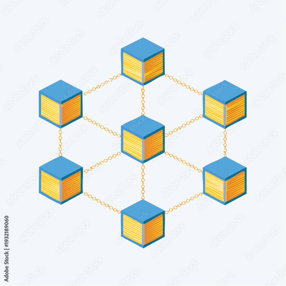 Obraz premium Abstract visualization of secure digital network architecture with interconnected data blocks for distributed systems