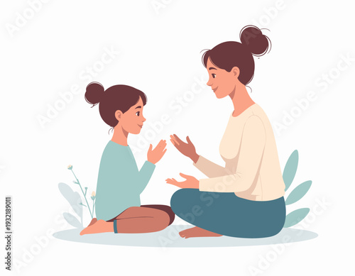 A vibrant illustration capturing a loving mother and child sharing a joyful moment, fostering open communication and playful interaction for a strong, nurturing family connection