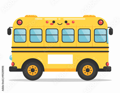 A charming and friendly yellow school bus illustration with a cute, smiling face, perfect for educational or child-focused designs