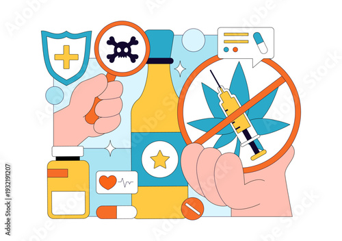 Narcologist Vector Illustration Featuring Drug Addiction Awareness And Issues Related To Alcohol And Tobacco In Healthcare Flat Background