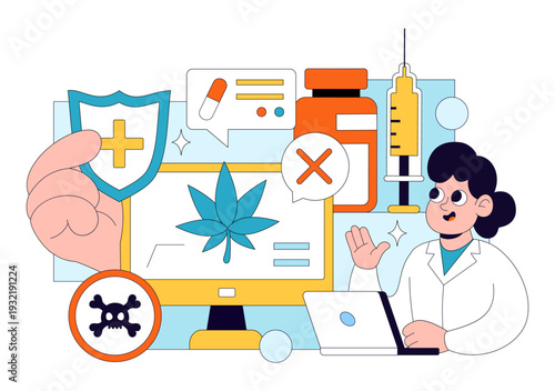 Narcologist Vector Illustration Featuring Drug Addiction Awareness And Issues Related To Alcohol And Tobacco In Healthcare Flat Background