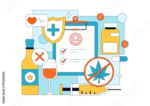 Narcologist Vector Illustration Featuring Drug Addiction Awareness And Issues Related To Alcohol And Tobacco In Healthcare Flat Background