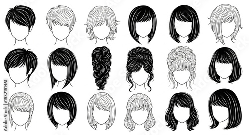 Collection of Hand Drawn Hairstyles for Women and Men.