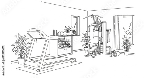 Treadmill in Modern Fitness Gym Interior.