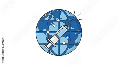 Global vaccination concept with a syringe injecting into the earth symbolizing worldwide health initiatives and disease prevention efforts