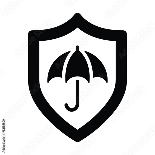 Black shield with umbrella icon, protection symbol