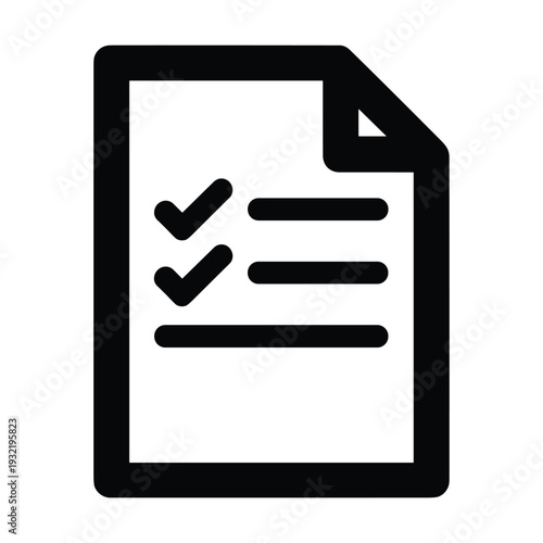 Checklist document icon, simple black and white graphic.