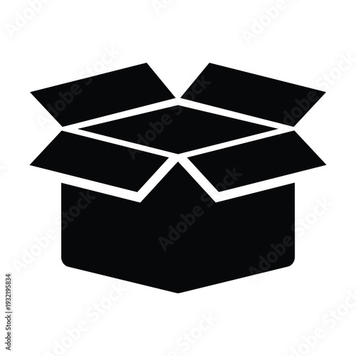 Open cardboard box, black silhouette on white background
