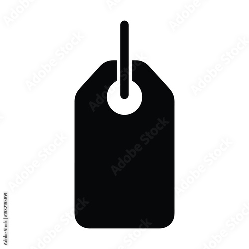 Black luggage tag icon on white background