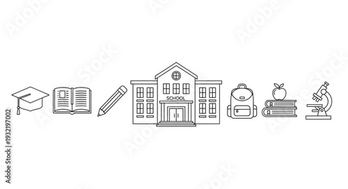 School Building with Educational Elements.