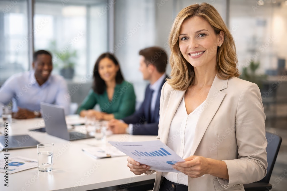 Fototapeta premium Confident businesswoman presenting data in modern office meeting