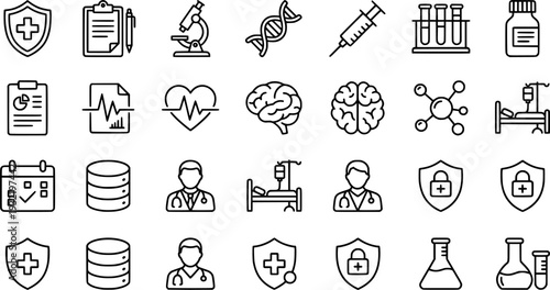 Clinical Study Thin Line Icons-Medical Research Trial Patient Laboratory Clinical Data Analysis-Editable Stroke Vector Icon Set - Clinical Study Icons
