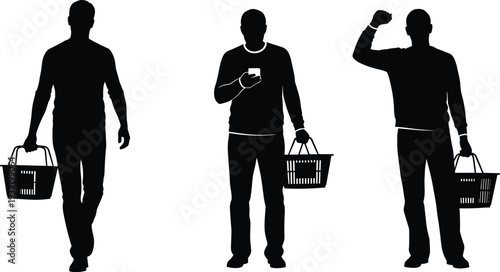 Black silhouette vector of an airport landscape featuring a control tower with passenger airplanes on the runway and in flight for travel concepts.