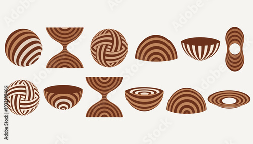 Warm brown abstract shapes in balanced floating layout. Printable vector art ideal for contemporary home decor and earthy aesthetic branding.