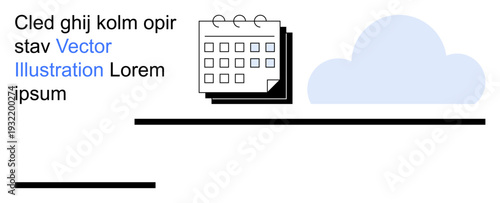 Time management, cloud technology, scheduling, digital data organization, productivity tools, and conceptual design. Minimalistic calendar icon alongside a cloud icon. Cloud technology and scheduling