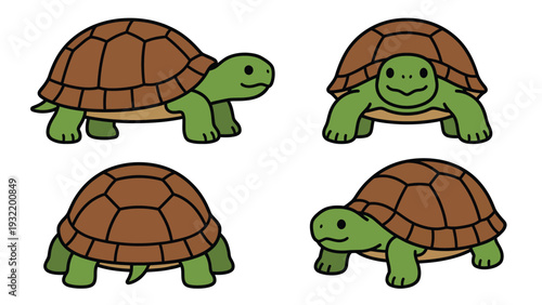 Collection of Cute Cartoon Turtles and Tortoises in Different Poses, Isolated on White Background