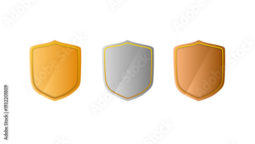 金銀銅のシールドフレームデザインセット(ランキング ランク 1位 2位 3位 優勝 ベクター)：金銀銅アイコン07-2