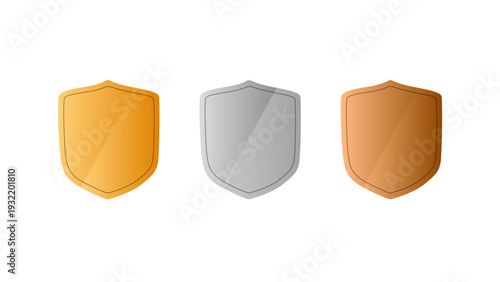 金銀銅のシールドフレームデザインセット(ランキング ランク 1位 2位 3位 優勝 ベクター)：金銀銅アイコン10-2