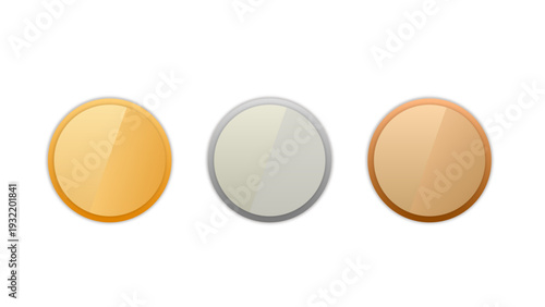 金銀銅のメダルフレームデザインセット(ランキング ランク 1位 2位 3位 優勝  ベクター)：金銀銅アイコン13-2