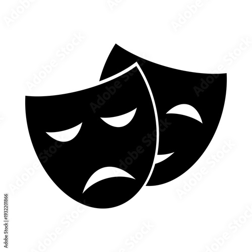 two different emotions theatrical mask,tragedy mask over comedy mask, vector icon