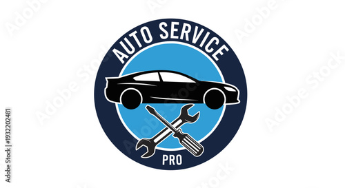 Auto Service Logo with Car and Tools.