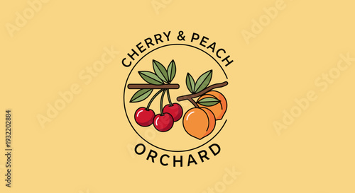 Cherry Peach Orchard Logo Design Element.