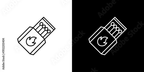 Line art icon depicting an open matchbox with several matches inside, showcasing a flame symbol for ignition and essential fire safety tools
